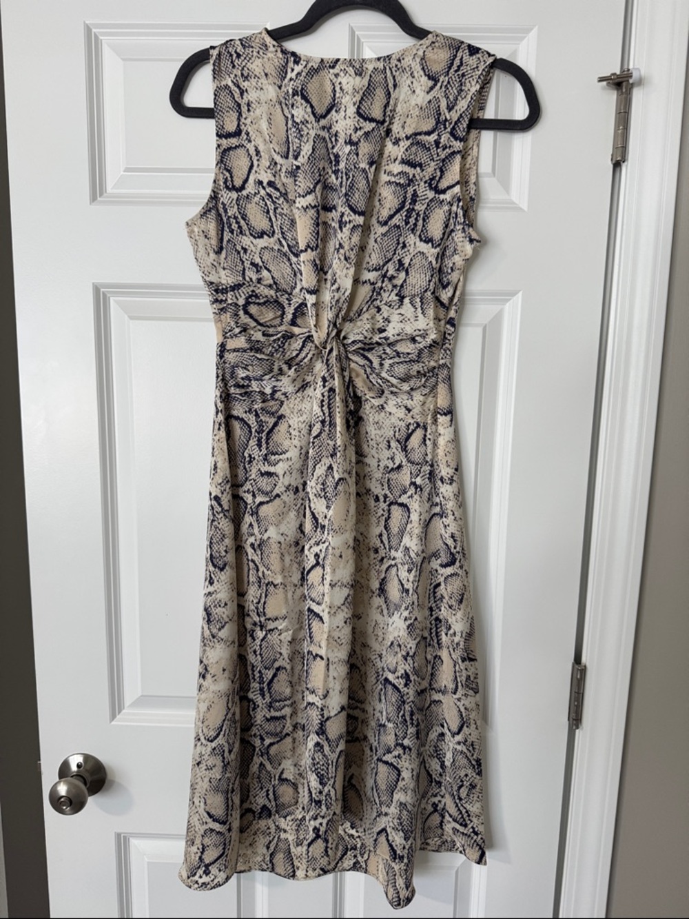Aqua Beige and Black Snake-Print Twist Front Midi Dress
